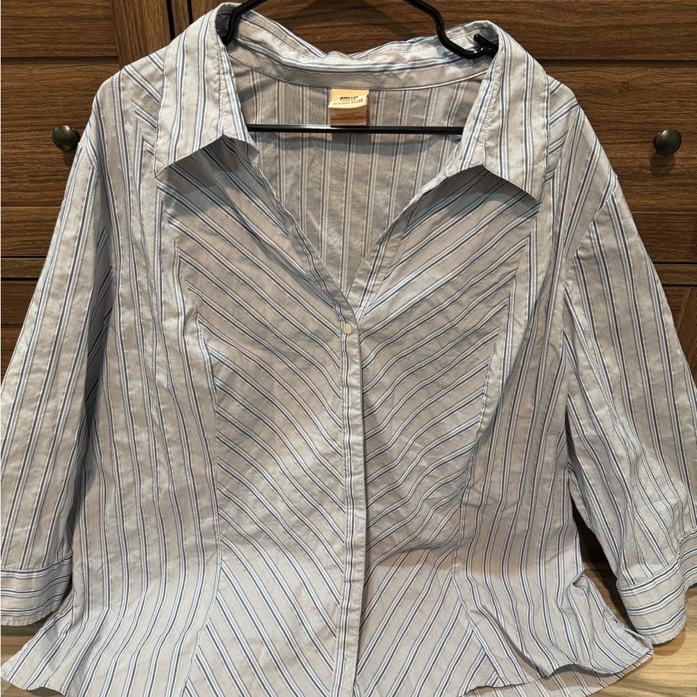 Faded Glory Blue and White Striped Button Down Shirt